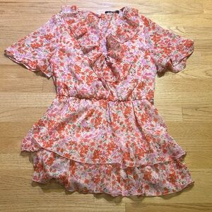 Zara Floral Ruffle Dress / Jumpsuit in Pink and Orange